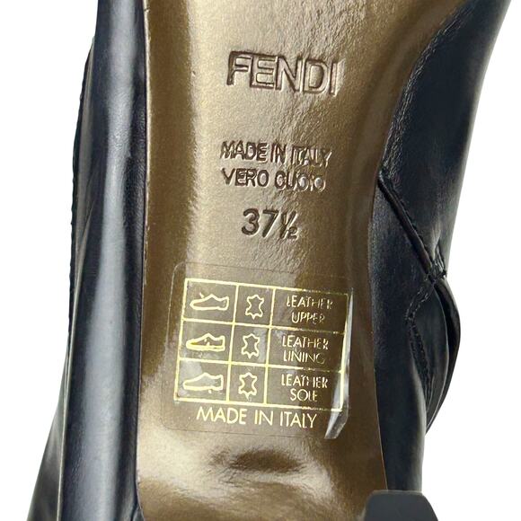 Fendi Black Leather Pointed Toe 90s Y2K Kitten Heel Zip Heeled Boots 7.5 - Picture 9 of 9